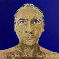 Konstantin with Face Pack of Dried Mud | oil on canvas, 80 x 80 cm