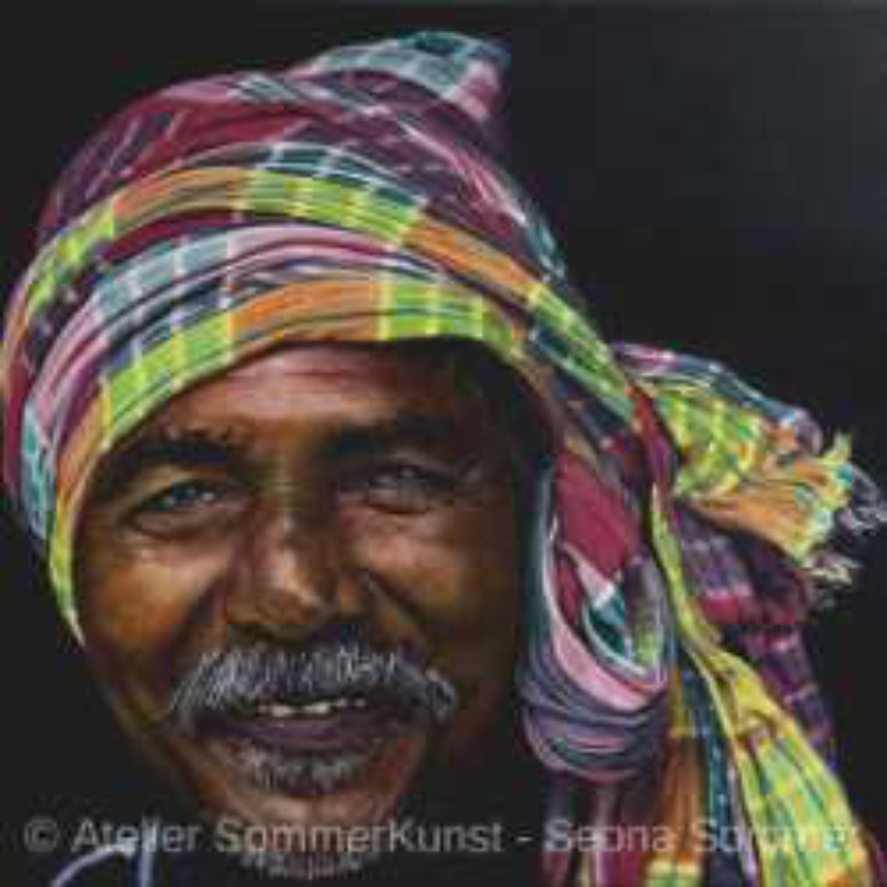Indian with Colorful Head Scarf, 2020 | oil on canvas, 50 x 70 cm (reference photo: Anjan Gosh)