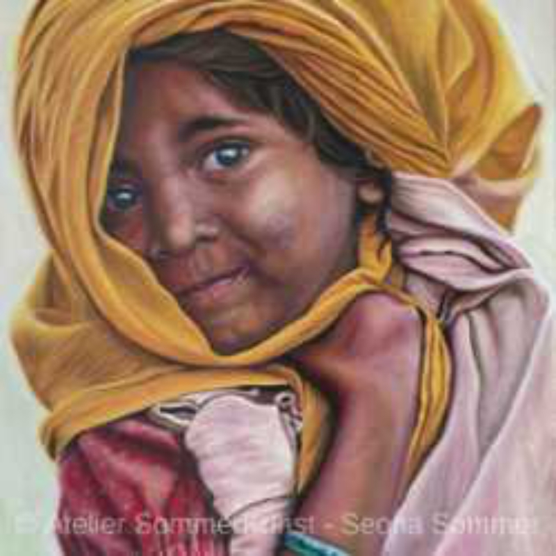 Indian Girl with Yellow Head Scarf, 2021 | oil on canvas, 70 x 50 cm (reference photo: Anjan Gosh)