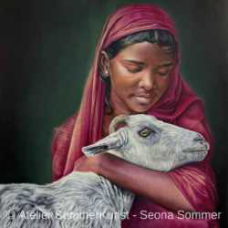 The Girl & The Goat, 2021 | oil on canvas, 70 x 70 cm (reference photo: Anjan Gosh)