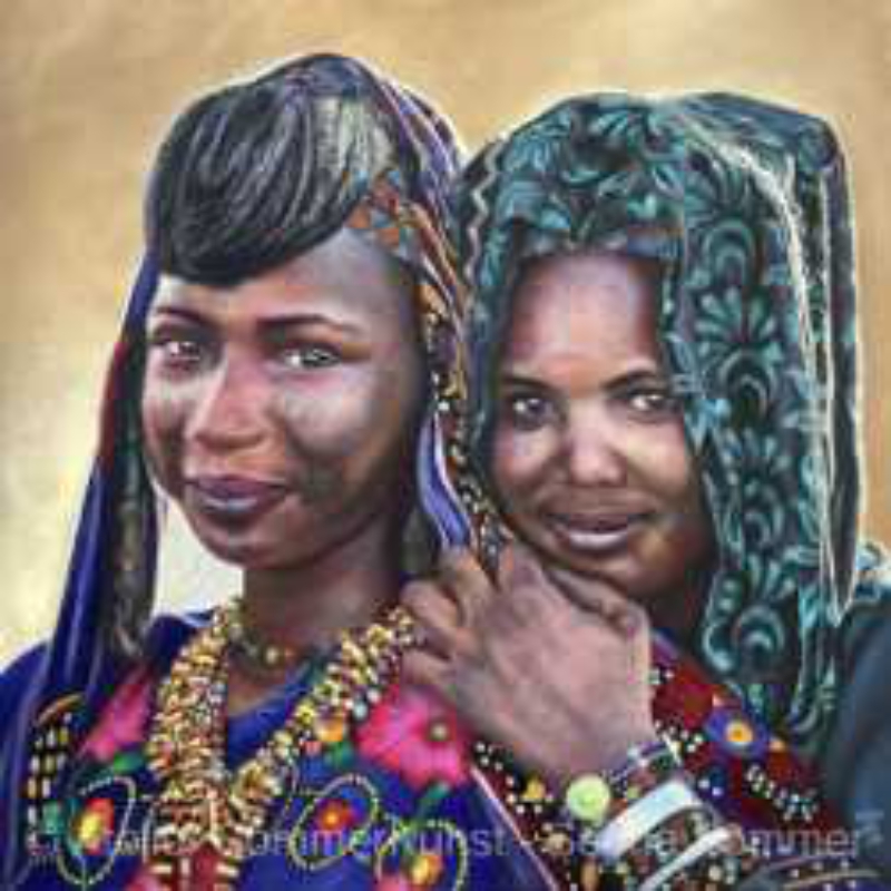 Friends in Chad, 2022 | oil on canvas, 80 x 80 cm (reference photo: Laia López Barnadas)