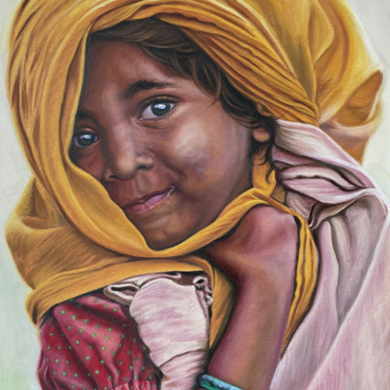 Indian Girl with Yellow Head Scarf | Öl auf Leinwand, 70 x 50 cm (Referenzfoto: Anjan Ghosh)