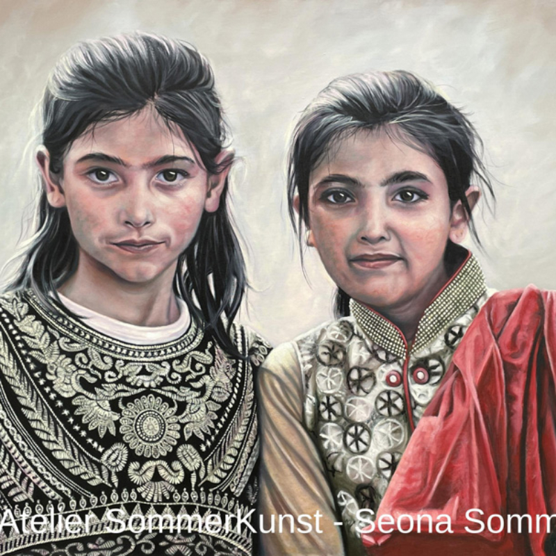 Friends in Afghanistan | Öl auf Leinwand, 70 x 100 cm (Referenzfoto: Laia López Barnadas) | Kontakt: Galerie Petra Kern